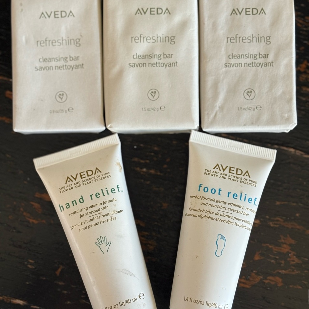 AVEDA Set of Hand & Foot Relief Plus Three Cleansing Bars TRAVEL SIZE 1.4oz NEW